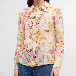 Alice + Olivia Willa Zodiac-Printed Button-Front Silk Shirt Blouse Size XS NWT
